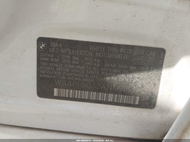 2010 Bmw 328i მანქანა იყიდება აუქციონზე, vin: WBAPH5G50ANM70956, აუქციონის ნომერი: 46263070
