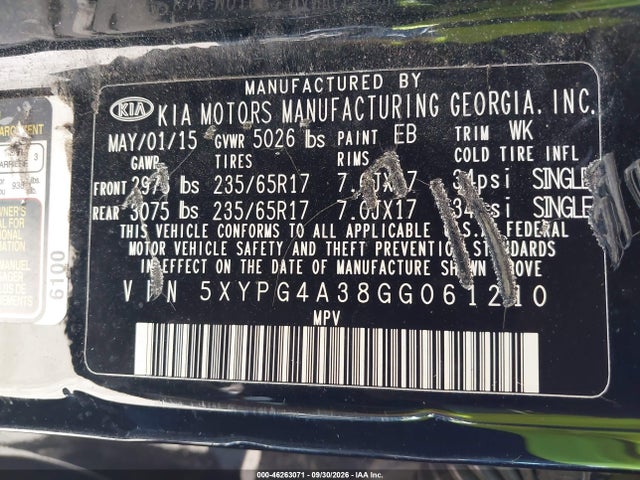 KIA Sorento 2.4l Lx 2016 5XYPG4A38GG061210 Image 9