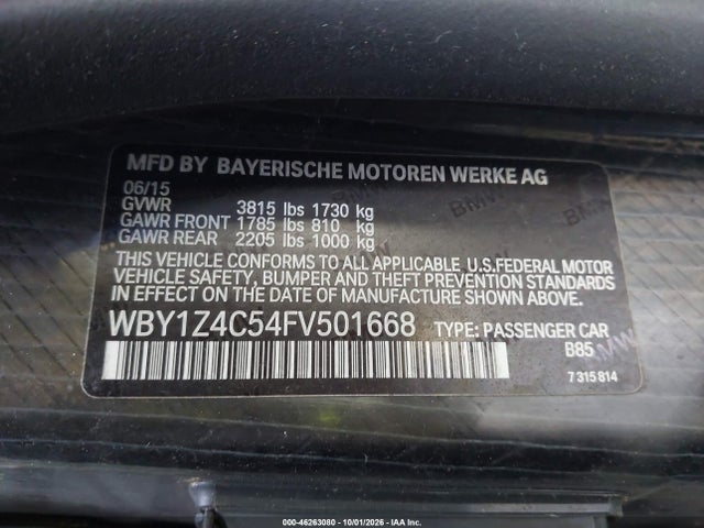 Продажа на аукционе авто 2015 Bmw I3 Base W/range Extender, vin: WBY1Z4C54FV501668, номер лота: 46263080