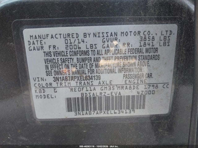 Aukcja sprzedaży 2014 Nissan Sentra Sr, vin: 3N1AB7APXEL634139, numer aukcji: 46263116