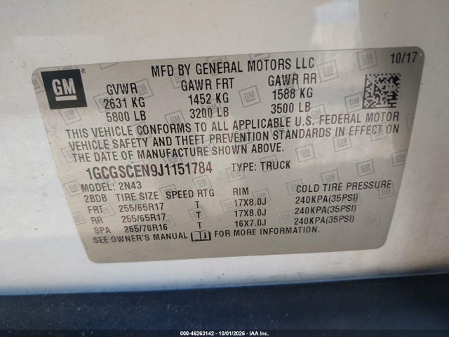 2018 Chevrolet Colorado Lt მანქანა იყიდება აუქციონზე, vin: 1GCGSCEN9J1151784, აუქციონის ნომერი: 46263142