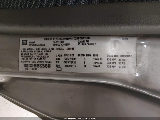 Aukcja sprzedaży 2005 Gmc Canyon Sl, vin: 1GTCS196558288806, numer aukcji: 46263183