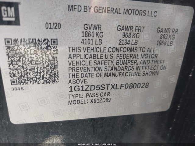 Aukcja sprzedaży 2020 Chevrolet Malibu Fwd Lt, vin: 1G1ZD5STXLF080028, numer aukcji: 46263276