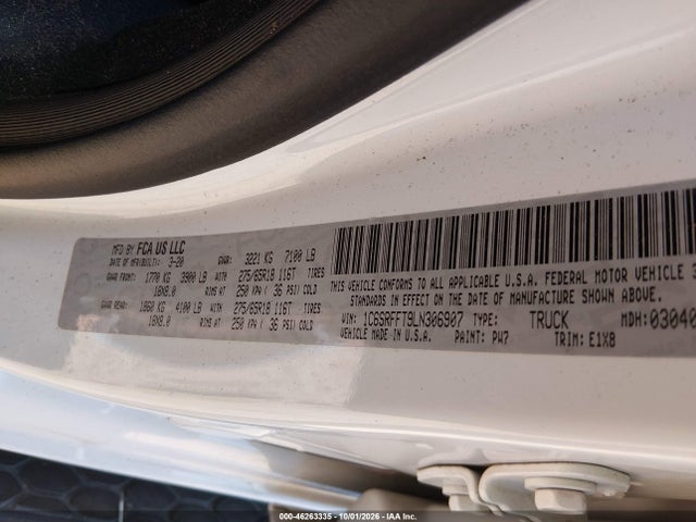 Продаж на аукціоні авто 2020 Ram 1500 Big Horn  4x4 5'7 Box, vin: 1C6SRFFT9LN306907, номер лоту: 46263335