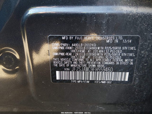 Продажа на аукционе авто 2015 Subaru Forester 2.5i Touring, vin: JF2SJAWC9FH559460, номер лота: 46263354