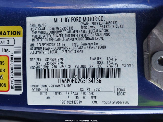 Ford FUSION SE 2016 1FA6P0HD2G5134136 Image 9