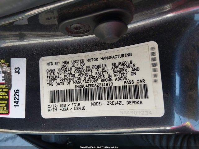 Продажа на аукционе авто 2010 Toyota Corolla S/le/xle, vin: 1NXBU4EE0AZ314973, номер лота: 46263361