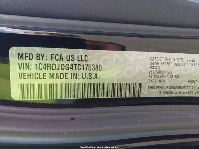 Продажа на аукционе авто 2026 Dodge Durango Gt Awd, vin: 1C4RDJDG4TC175380, номер лота: 46263363