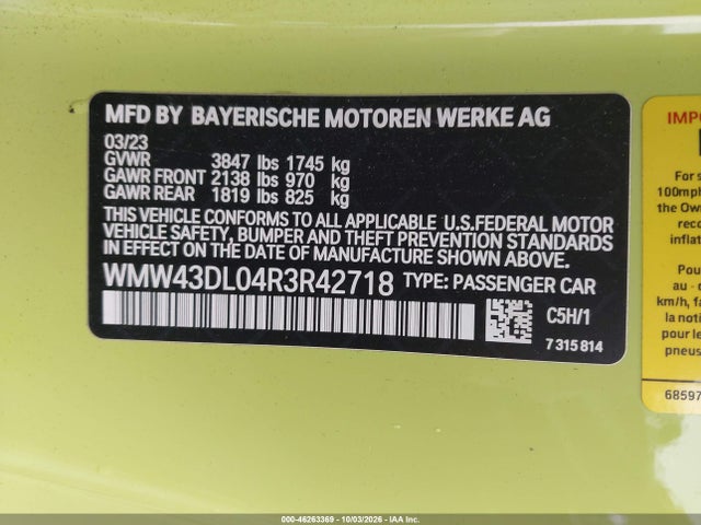 Продаж на аукціоні авто 2024 Mini Convertible Cooper S, vin: WMW43DL04R3R42718, номер лоту: 46263369