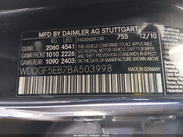 46263374 :رقم المزاد ، WDDGF5EB7BA503998 vin ، 2011 Mercedes-benz C 300 Luxury/sport مزاد بيع