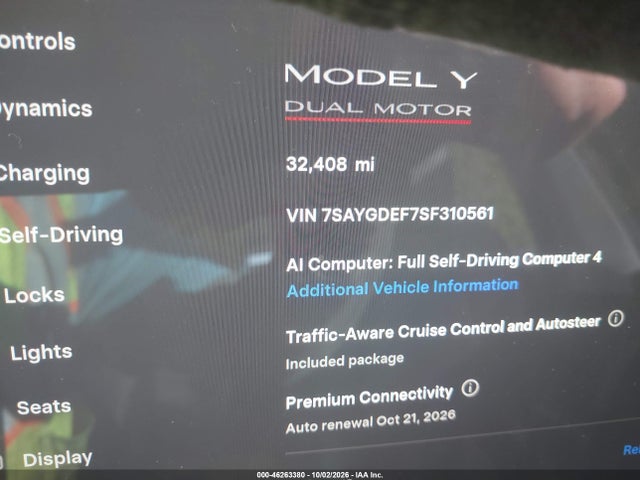 46263380 :رقم المزاد ، 7SAYGDEF7SF310561 vin ، 2025 Tesla Model Y Performance Dual Motor All-wheel Drive مزاد بيع