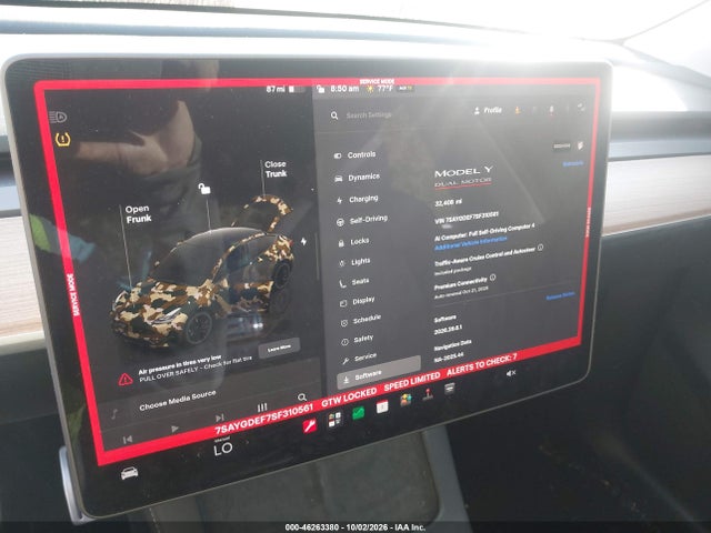 46263380 :رقم المزاد ، 7SAYGDEF7SF310561 vin ، 2025 Tesla Model Y Performance Dual Motor All-wheel Drive مزاد بيع