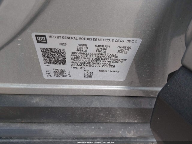 2026 Chevrolet Equinox Fwd Lt მანქანა იყიდება აუქციონზე, vin: 3GNAXHEG7TL273326, აუქციონის ნომერი: 46263410
