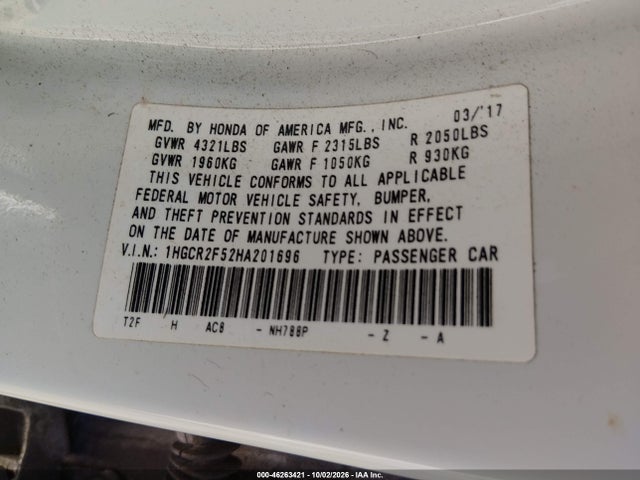 Aukcja sprzedaży 2017 Honda Accord Sport, vin: 1HGCR2F52HA201696, numer aukcji: 46263421