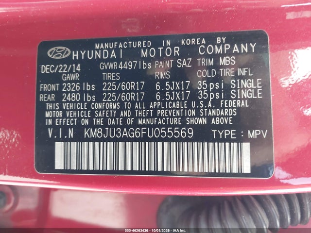 Продаж на аукціоні авто 2015 Hyundai Tucson Se, vin: KM8JU3AG6FU055569, номер лоту: 46263436