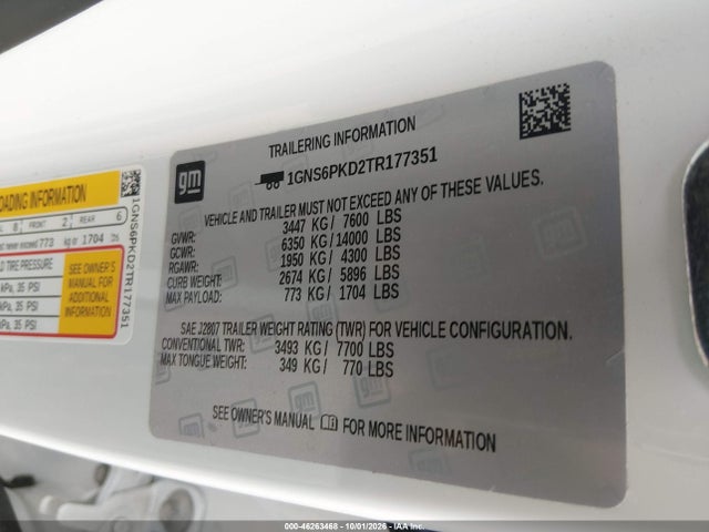 2026 Chevrolet Tahoe 4wd Z71 მანქანა იყიდება აუქციონზე, vin: 1GNS6PKD2TR177351, აუქციონის ნომერი: 46263468