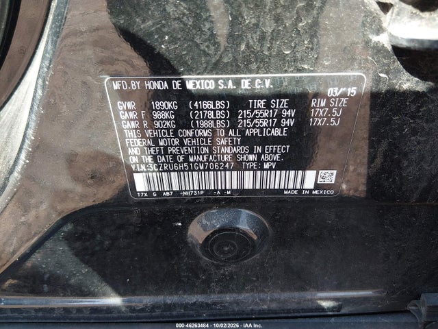 Aukcja sprzedaży 2016 Honda Hr-v Ex, vin: 3CZRU6H51GM706247, numer aukcji: 46263484