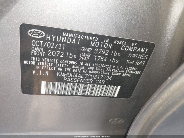 2012 Hyundai Elantra Limited (ulsan Plant) მანქანა იყიდება აუქციონზე, vin: KMHDH4AE7CU317794, აუქციონის ნომერი: 46263489