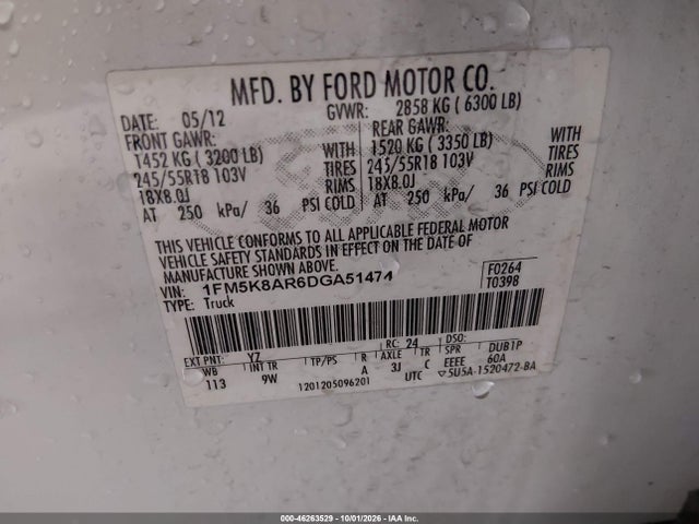 Продаж на аукціоні авто 2013 Ford Utility Police Interceptor, vin: 1FM5K8AR6DGA51474, номер лоту: 46263529