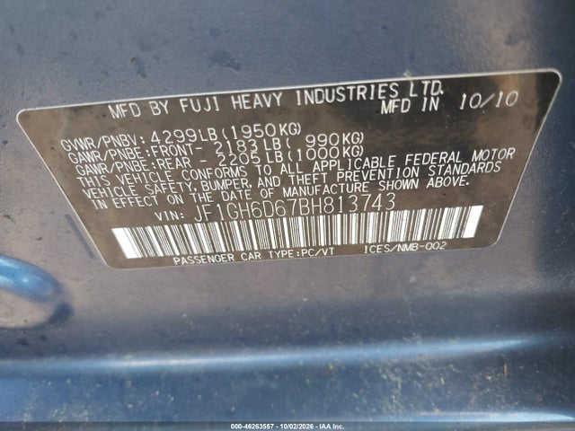 Продаж на аукціоні авто 2011 Subaru Impreza Outback Sport, vin: JF1GH6D67BH813743, номер лоту: 46263557