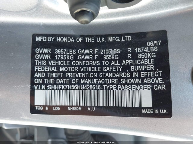 Honda CIVIC EX 2017 SHHFK7H56HU428616 Image 9