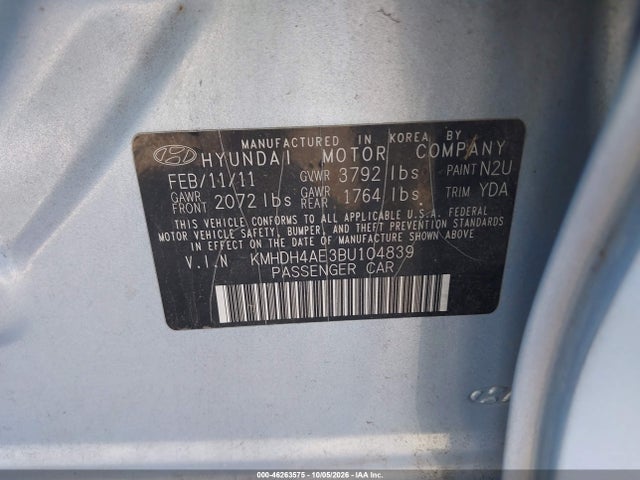 Продаж на аукціоні авто 2011 Hyundai Elantra Limited (ulsan Plant), vin: KMHDH4AE3BU104839, номер лоту: 46263575