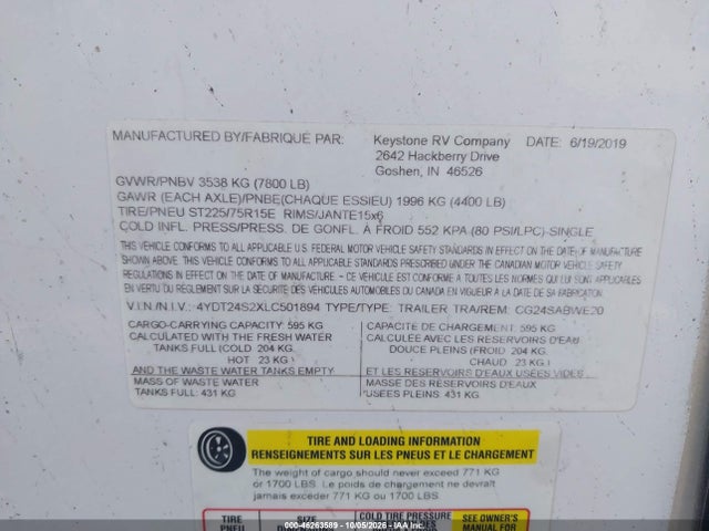 Keystone Cougar 24 Foot 2020 4YDT24S2XLC501894 Image 9