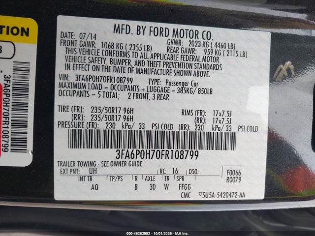 3FA6P0H70FR108799 Ford FUSION SE