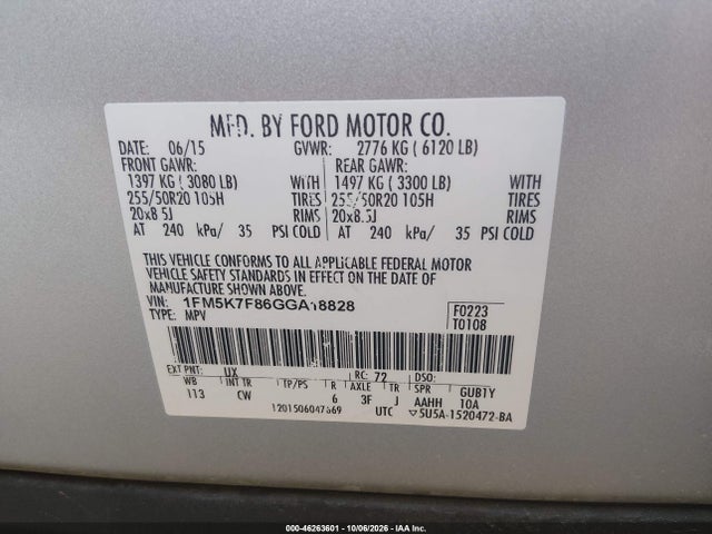 Продажа на аукционе авто 2016 Ford Explorer Limited, vin: 1FM5K7F86GGA18828, номер лота: 46263601