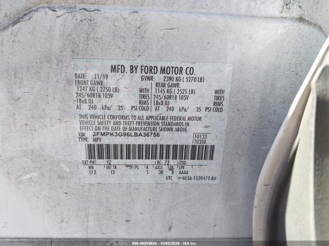 Ford EDGE SE 2020 2FMPK3G96LBA36756 Image 9