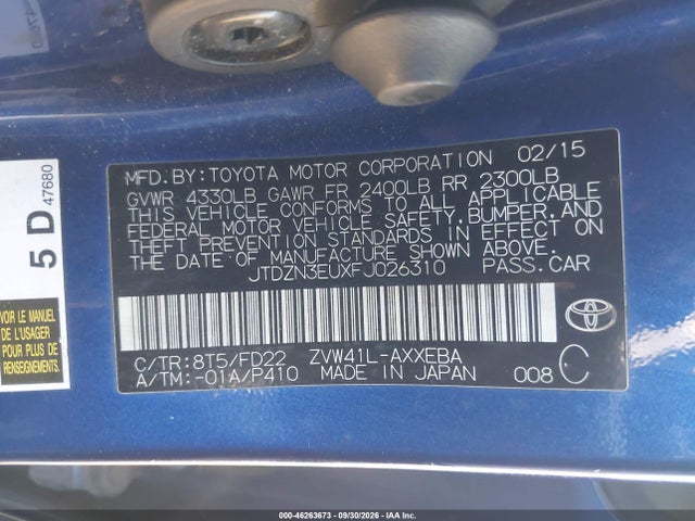 Aukcja sprzedaży 2015 Toyota Prius V Three, vin: JTDZN3EUXFJ026310, numer aukcji: 46263673