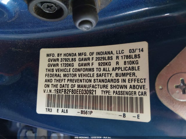 Honda CIVIC EX 2014 19XFB2F80EE030921 Image 9