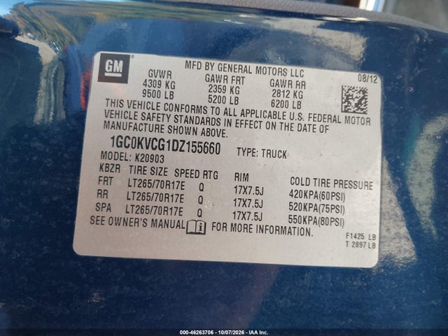Aukcja sprzedaży 2013 Chevrolet Silverado 2500hd Work Truck, vin: 1GC0KVCG1DZ155660, numer aukcji: 46263706