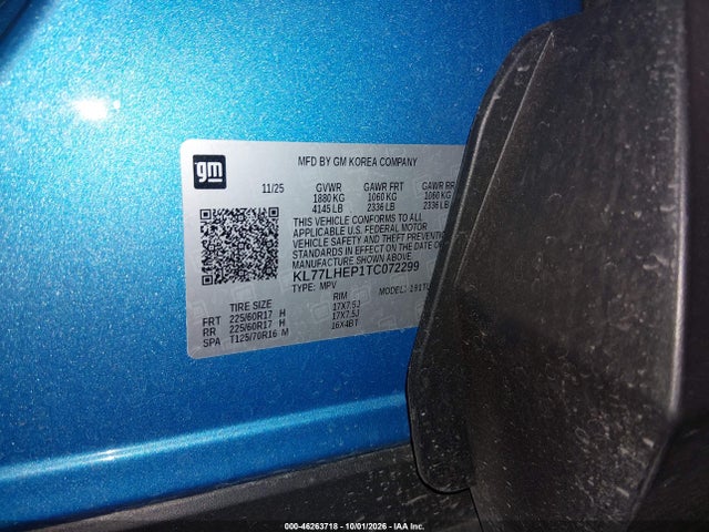 2026 Chevrolet Trax Fwd Lt მანქანა იყიდება აუქციონზე, vin: KL77LHEP1TC072299, აუქციონის ნომერი: 46263718