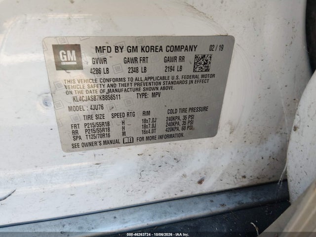 46263724 :رقم المزاد ، KL4CJASB7KB856511 vin ، 2019 Buick Encore Fwd Preferred مزاد بيع
