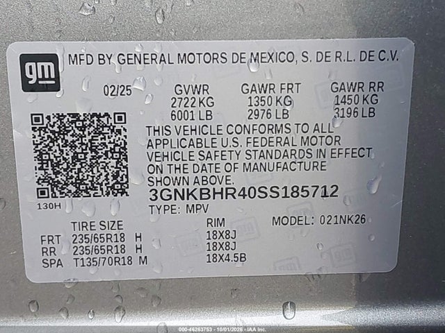 Aukcja sprzedaży 2025 Chevrolet Blazer Awd 2lt, vin: 3GNKBHR40SS185712, numer aukcji: 46263753