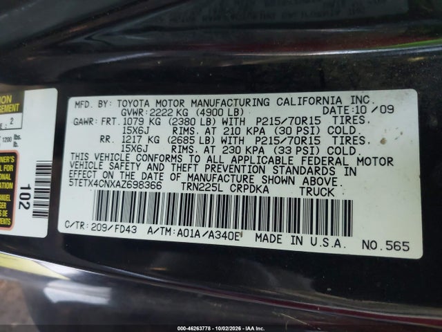 Aukcja sprzedaży 2010 Toyota Tacoma, vin: 5TETX4CNXAZ698366, numer aukcji: 46263778