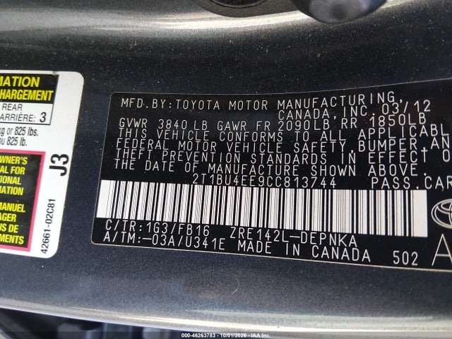Продажа на аукционе авто 2012 Toyota Corolla Le, vin: 2T1BU4EE9CC813744, номер лота: 46263783