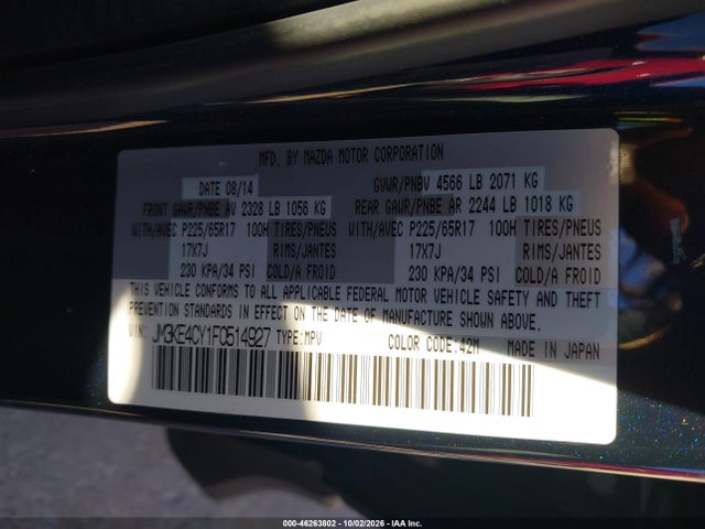 Продажа на аукционе авто 2015 Mazda Cx-5 Touring, vin: JM3KE4CY1F0514927, номер лота: 46263802