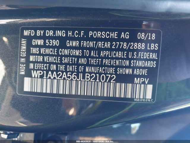 2018 Porsche Macan Sport Edition მანქანა იყიდება აუქციონზე, vin: WP1AA2A56JLB21072, აუქციონის ნომერი: 46263825