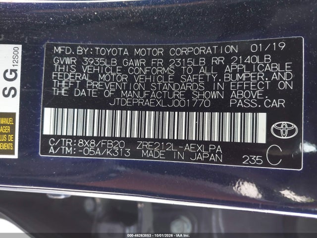 JTDEPRAEXLJ001770 Toyota COROLLA LE