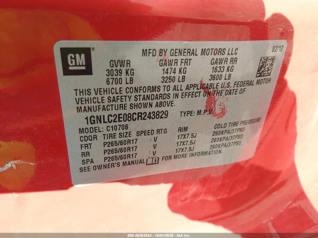 Продажа на аукционе авто 2012 Chevrolet Tahoe Commercial Fleet, vin: 1GNLC2E08CR243829, номер лота: 46263884