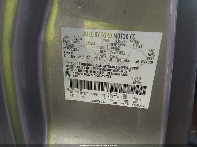 Aukcja sprzedaży 2007 Ford Escape Xls/xls Manual, vin: 1FMYU02Z97KA25721, numer aukcji: 46263900