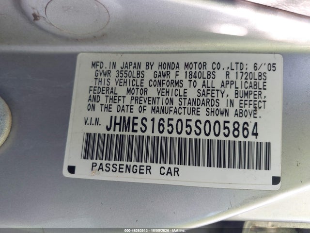Продаж на аукціоні авто 2005 Honda Civic Lx, vin: JHMES16505S005864, номер лоту: 46263913