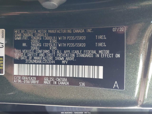 Lexus RX 350 2020 2T2HZMDA8LC253544 Image 9