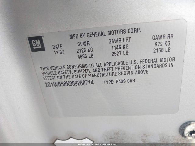46263979 :رقم المزاد ، 2G1WB58K989280714 vin ، 2008 Chevrolet Impala Ls مزاد بيع