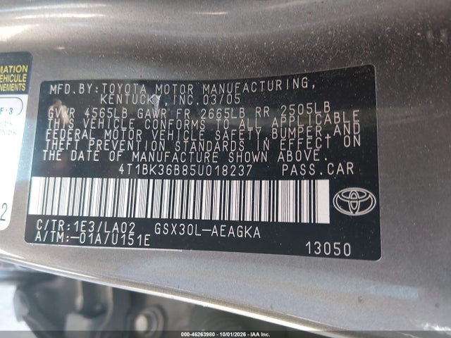 46263980 :رقم المزاد ، 4T1BK36B85U018237 vin ، 2005 Toyota Avalon Xls مزاد بيع