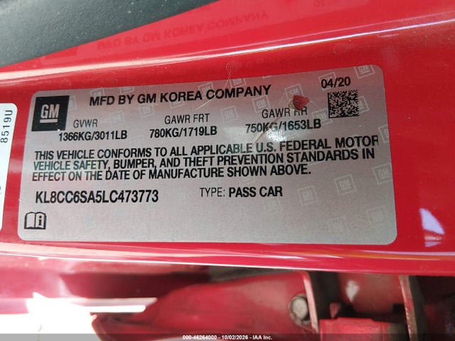 KL8CC6SA5LC473773 Chevrolet Spark Fwd 1lt Manual