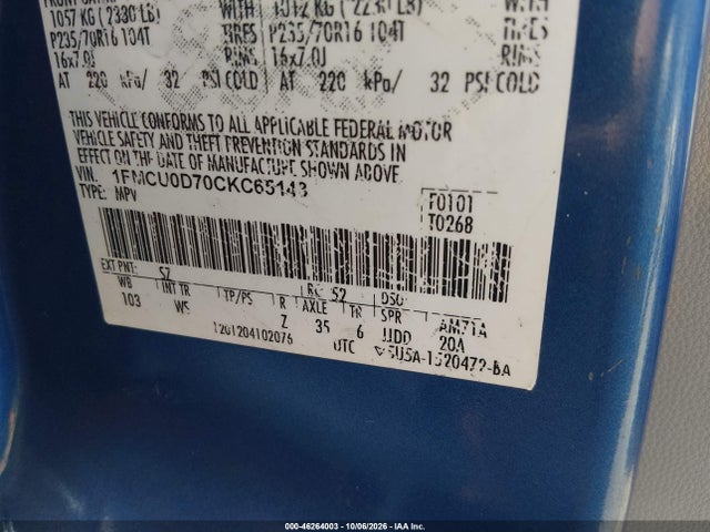 Aukcja sprzedaży 2012 Ford Escape Xlt, vin: 1FMCU0D70CKC65143, numer aukcji: 46264003