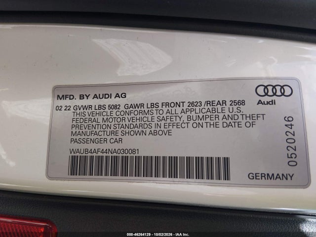 Продажа на аукционе авто 2022 Audi S4 Premium Plus Tfsi Quattro Tiptronic, vin: WAUB4AF44NA030081, номер лота: 46264129